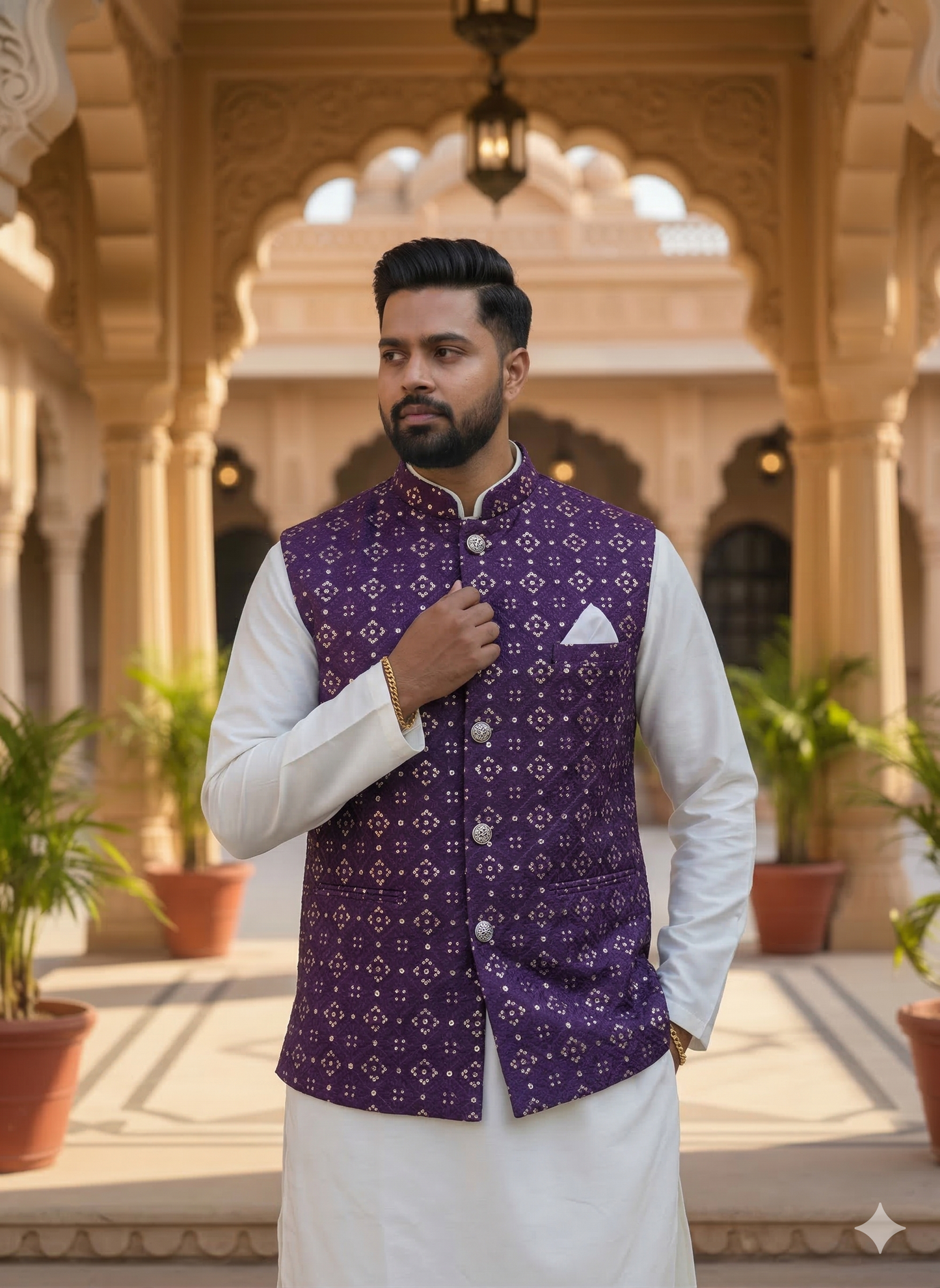 KPJ7070 Purple Work Nehru Jacket