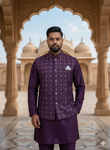 KPJ7070 Purple Work Nehru Jacket