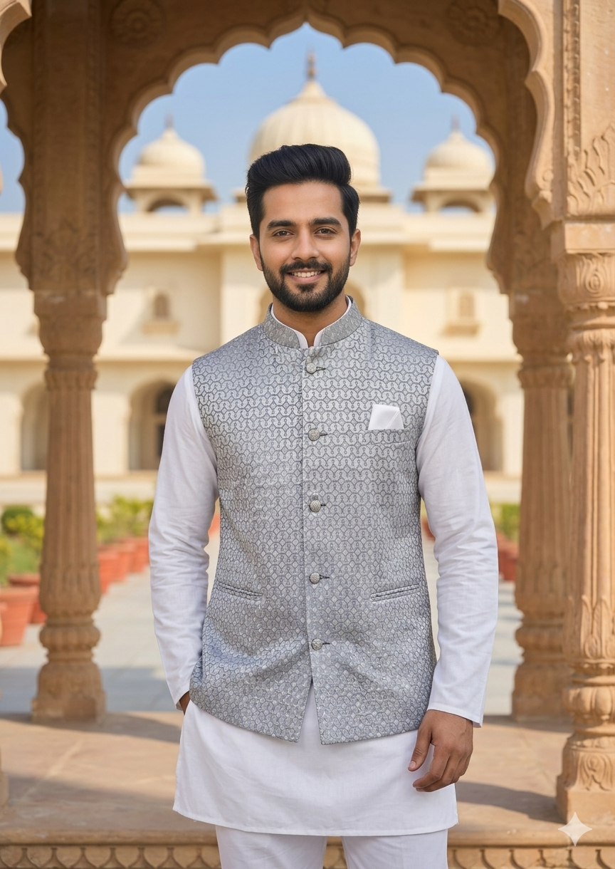 KPJ7074 Grey Designer Nehru Jacket