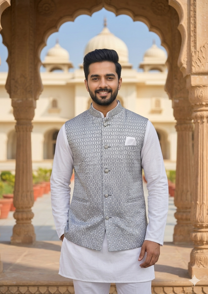 KPJ7074 Grey Designer Nehru Jacket