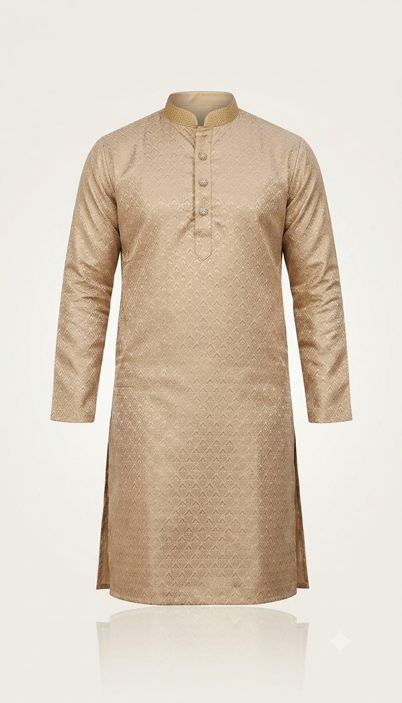 KPK7001 Gold Kurta With Design Pyjama Set