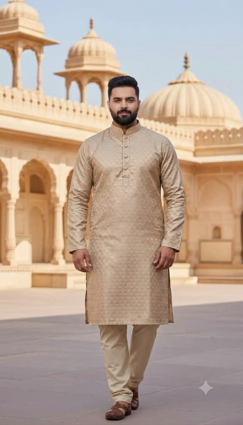 KPK7001 Gold Kurta With Design Pyjama Set