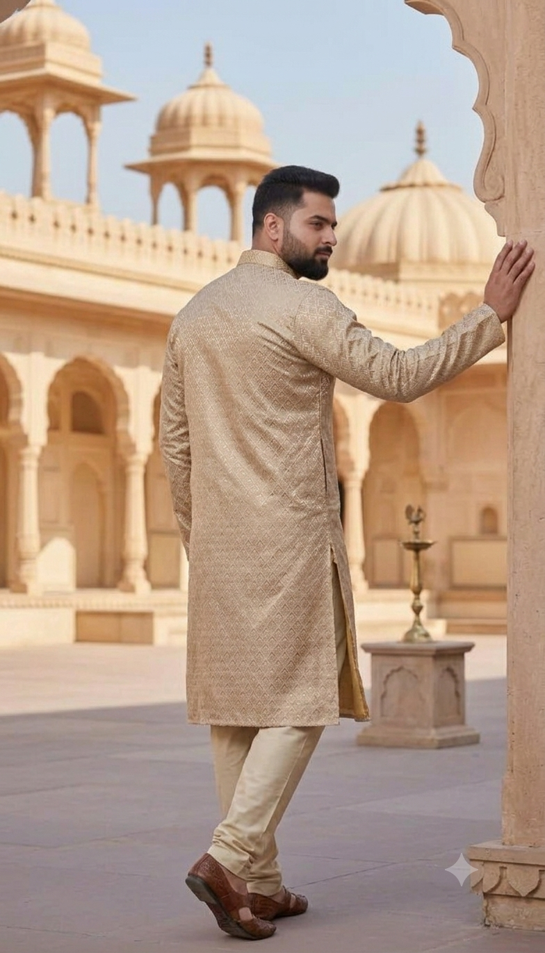 KPK7001 Gold Kurta With Design Pyjama Set