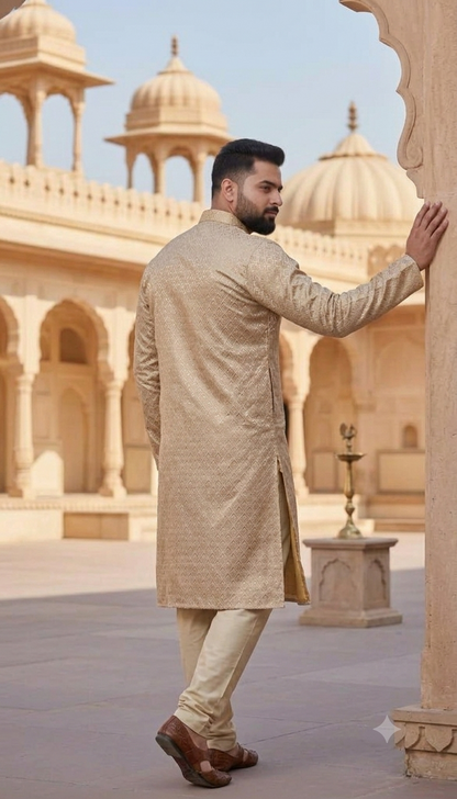 KPK7001 Gold Kurta With Design Pyjama Set