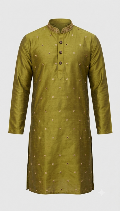 KPK7003 Metalic Green Kurta With White Pyjama Set