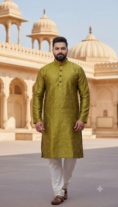 KPK7003 Metalic Green Kurta With White Pyjama Set