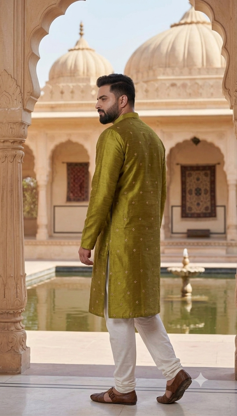 KPK7003 Metalic Green Kurta With White Pyjama Set