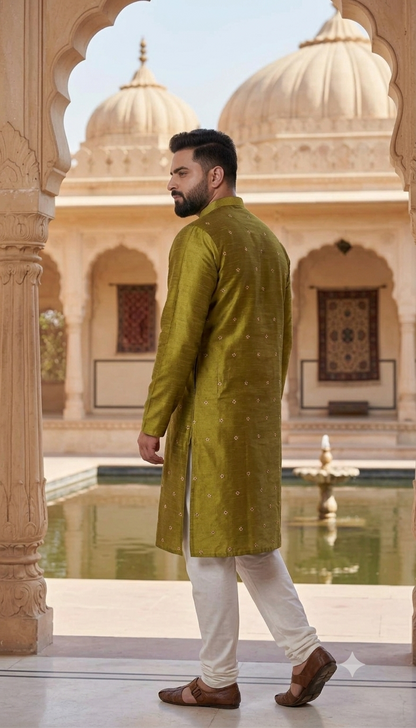 KPK7003 Metalic Green Kurta With White Pyjama Set