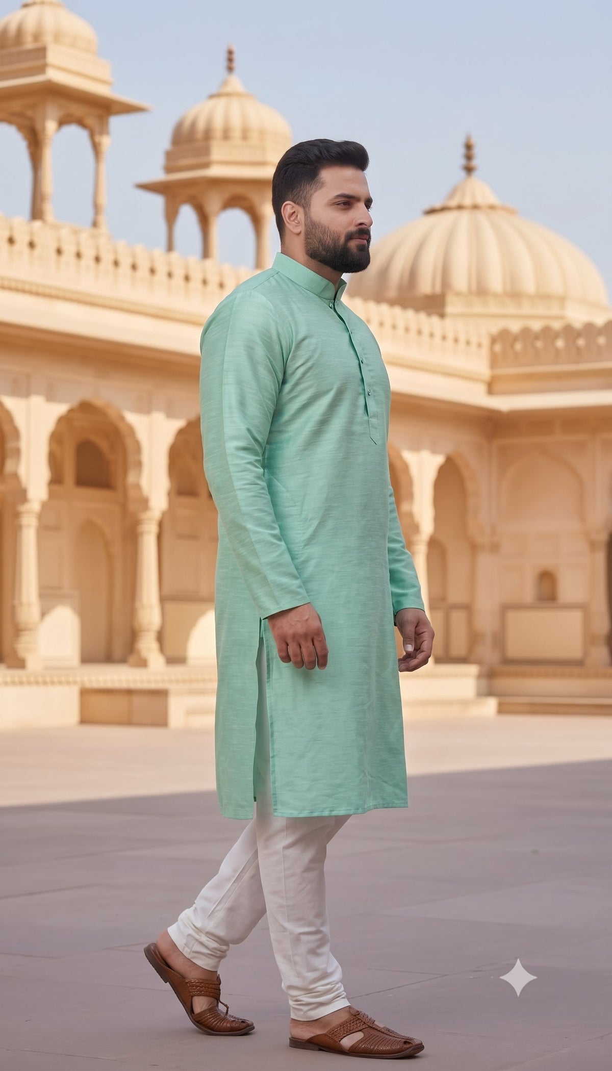 KPK7004 Green Kurta With White Pyjama Set