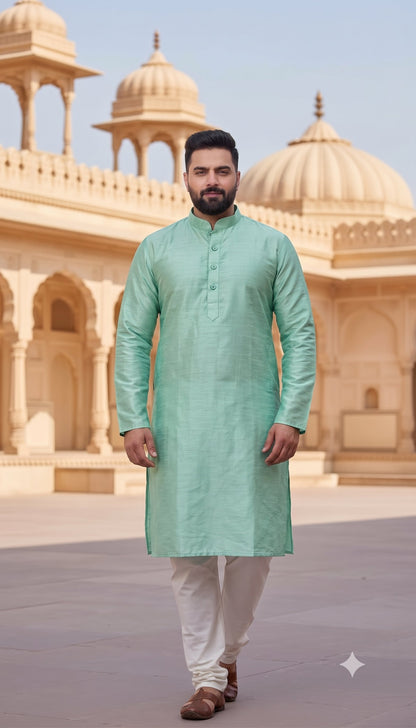 KPK7004 Green Kurta With White Pyjama Set
