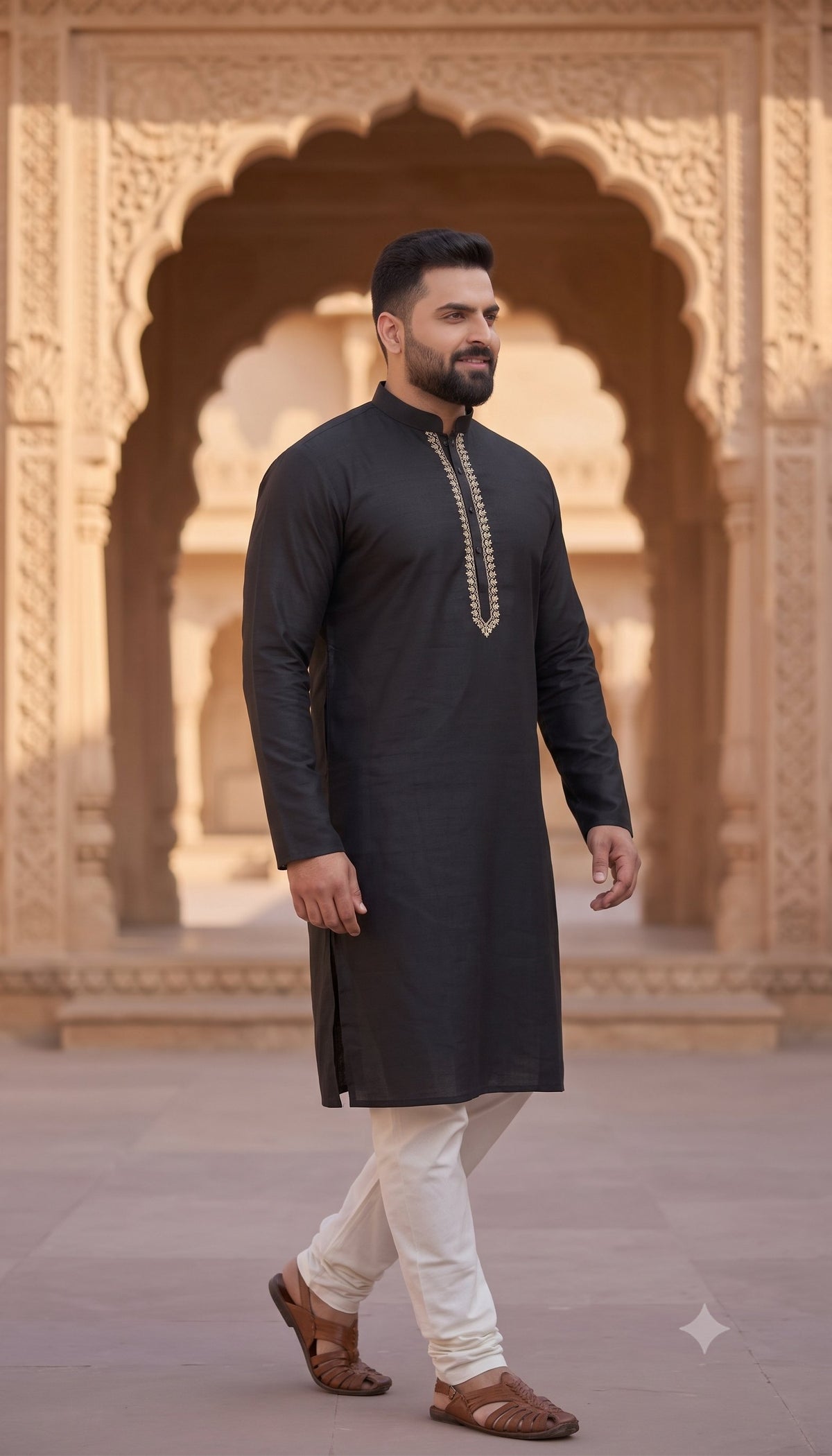 KPK7006 Black kurta With White Pyjama Set