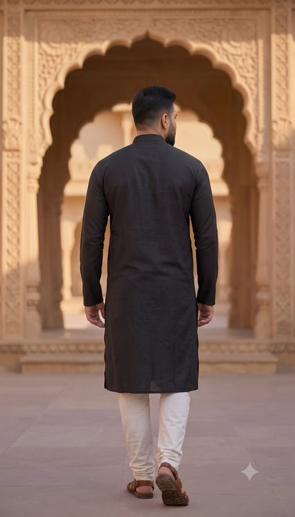 KPK7006 Black kurta With White Pyjama Set
