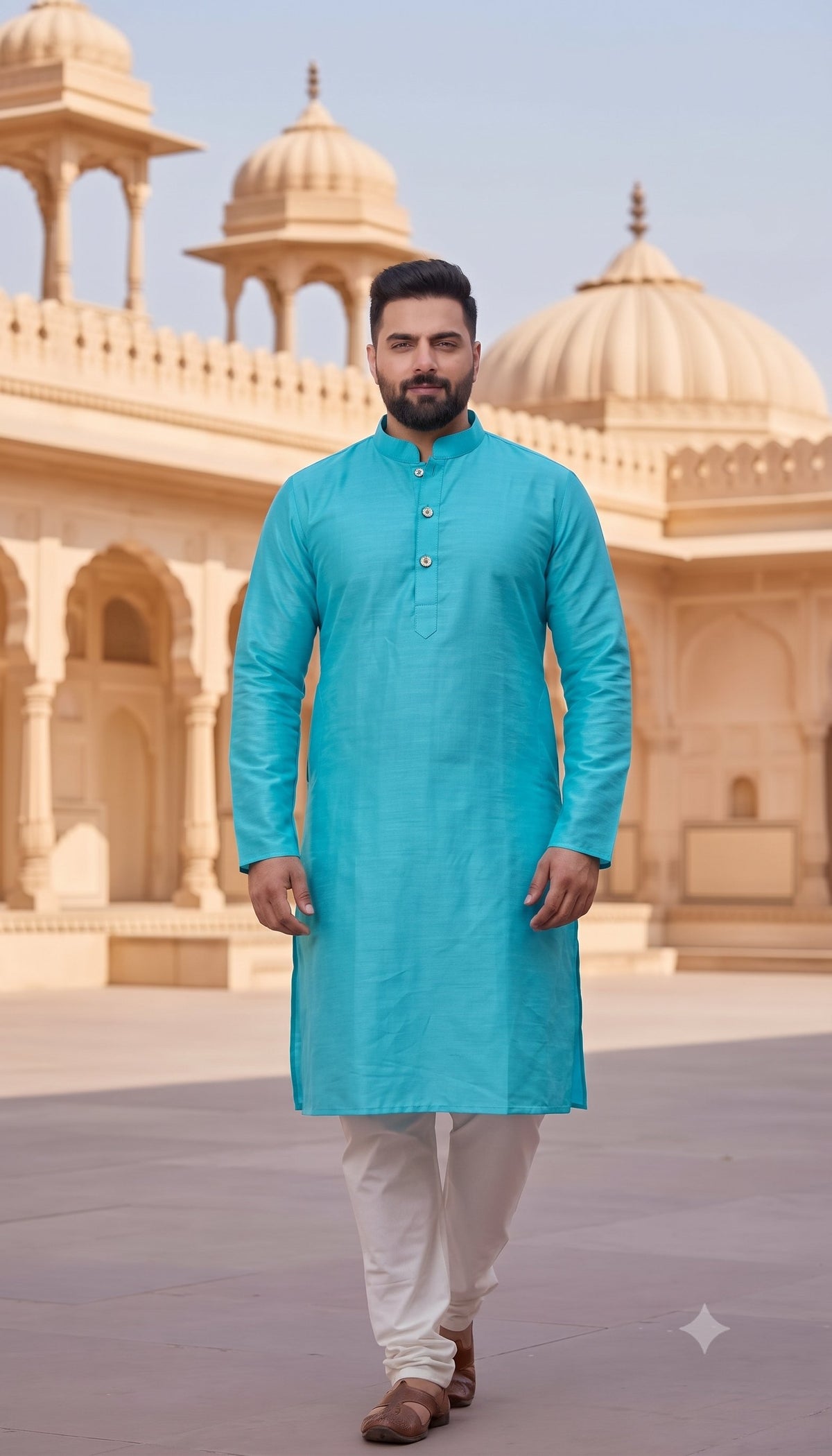 KPK7007 Cyan Blue kurta With White Pyjama Set