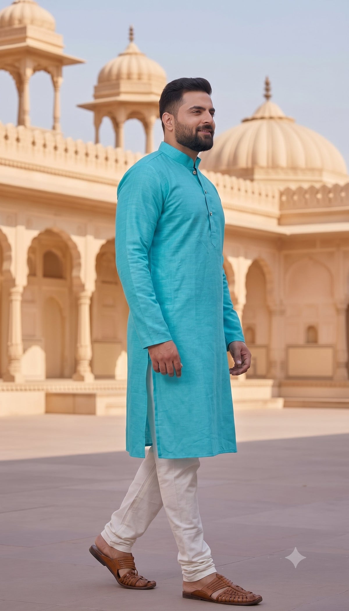 KPK7007 Cyan Blue kurta With White Pyjama Set