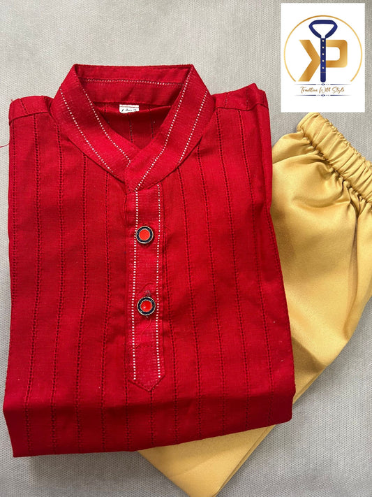 Red kurta With Gold Pyjama Set 1-2year