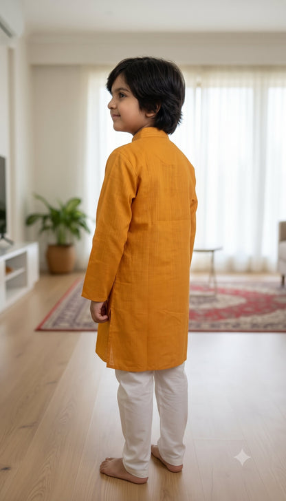KPK7063 Orangish Kurta White Pyjama Set 5-6y