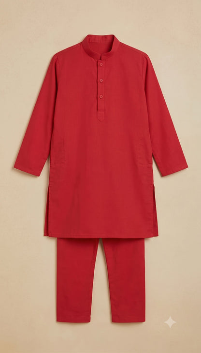 KPK7068 Red Kurta White Pyjama 5-6 y