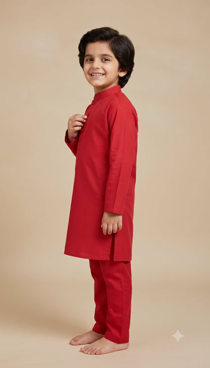 KPK7068 Red Kurta White Pyjama 5-6 y