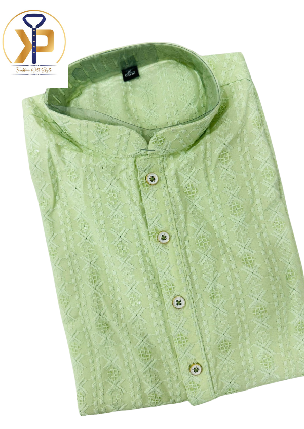 light green chikankari kurta pyjama