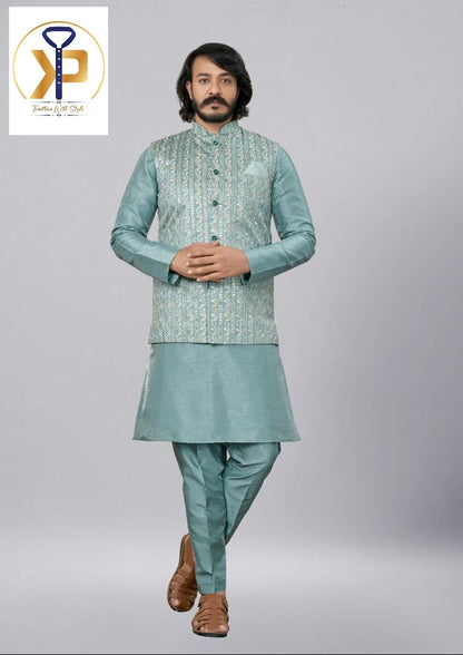 Light Teel Blue Kurta Pyjama Set 