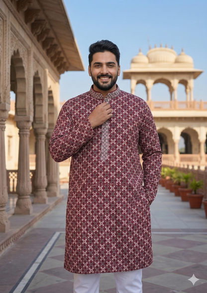 KPD4050 Plus Size Designer Mahroon Kurta Set