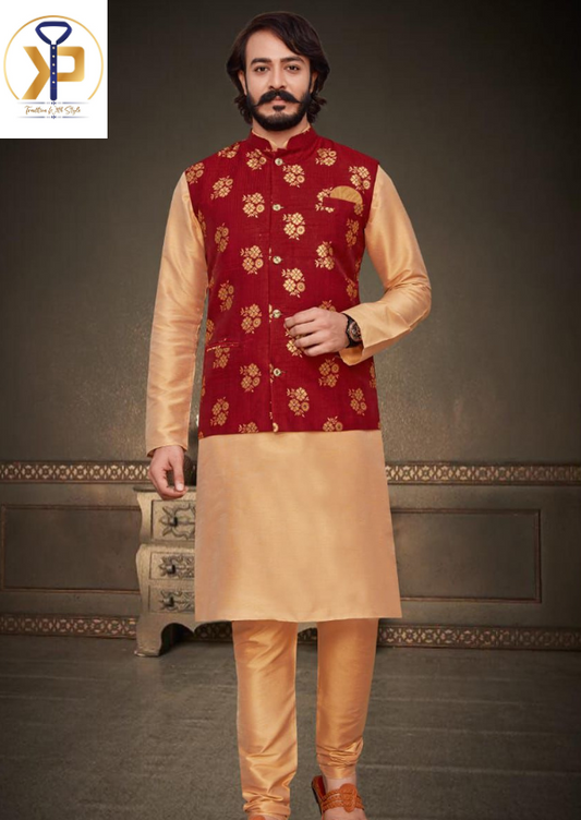 Men's maroon Nehru jacket with refined details, ideal for enhancing formal and traditional attire