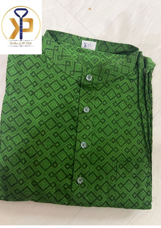 KPD1021 Men Green Cotton Kurta Pyjama Set