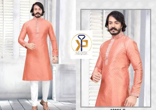 Men Peach Kurta Pyjama Set