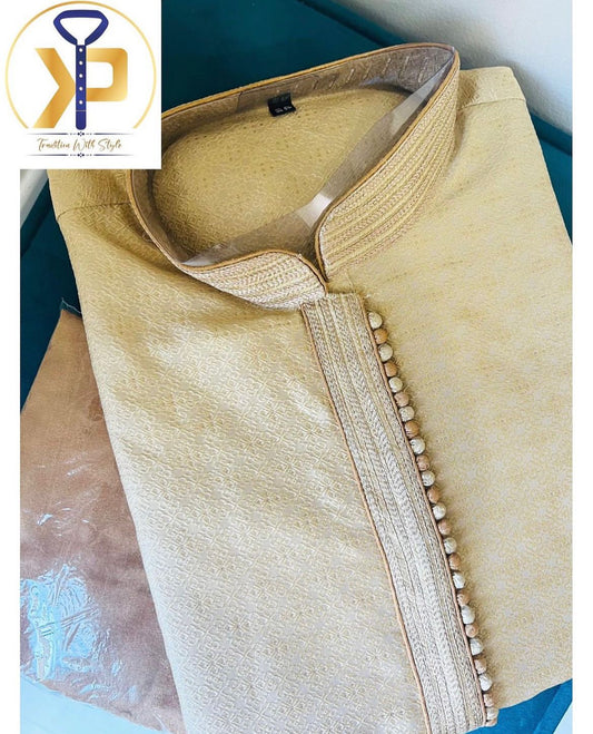 Men Gold Kurta pyjama with cotton lining