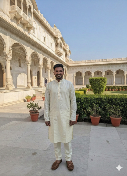 KPD6181 Ivory Kurta Pyjama and Heavy Mint Green Nehru Jacket