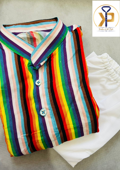 multicolor kurta white pyjama kids