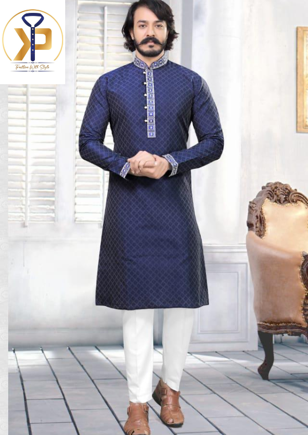 navy blue kurta pyjama