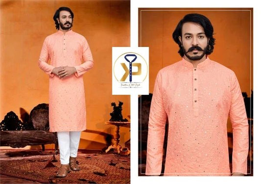 Peach Mirror Kurta White Pyjama Set