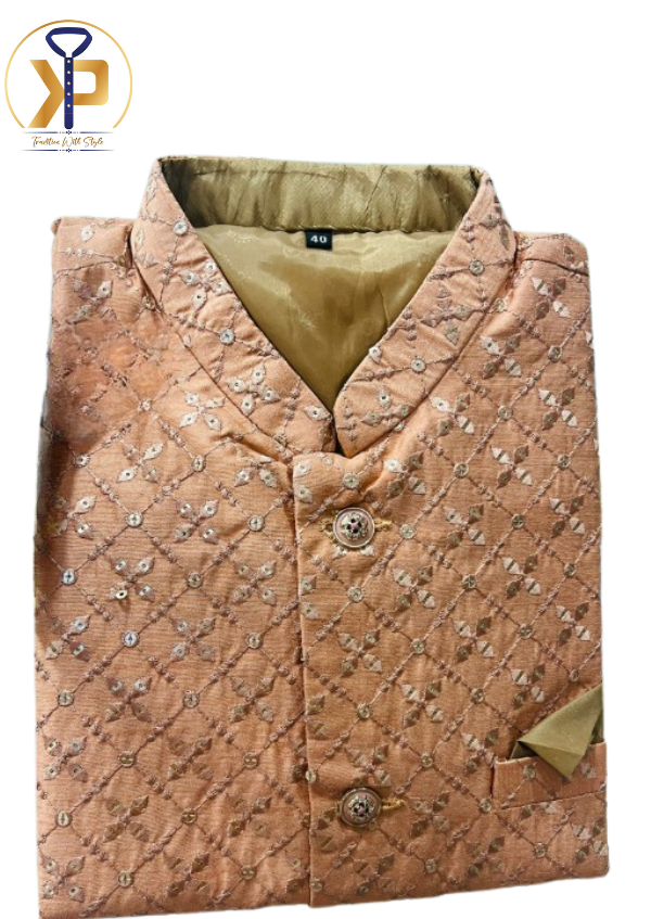 KPJ6045 Peach Nehru Jacket For Men
