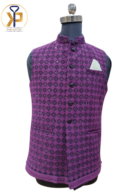 purple nehru jacket for men