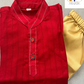 boys red designer kurta golden pyjama set