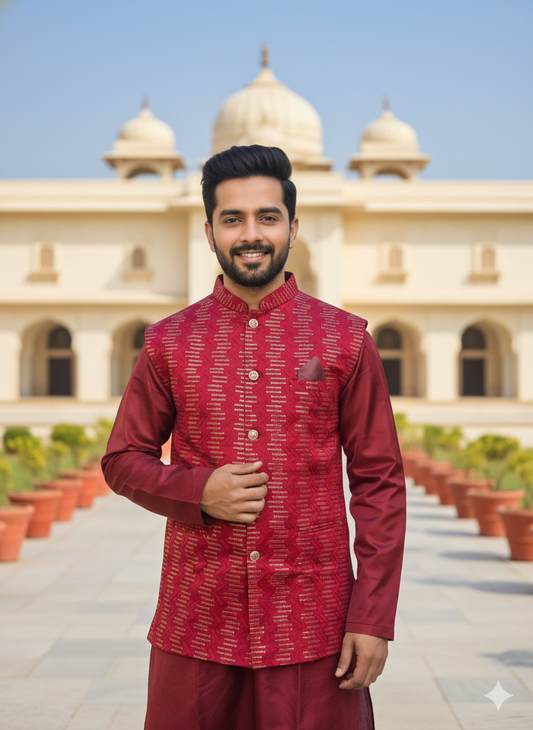 KPJ7078 Heavy Maroon Nehru Jacket