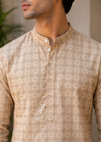 Beige Short Cotton Kurta for Men