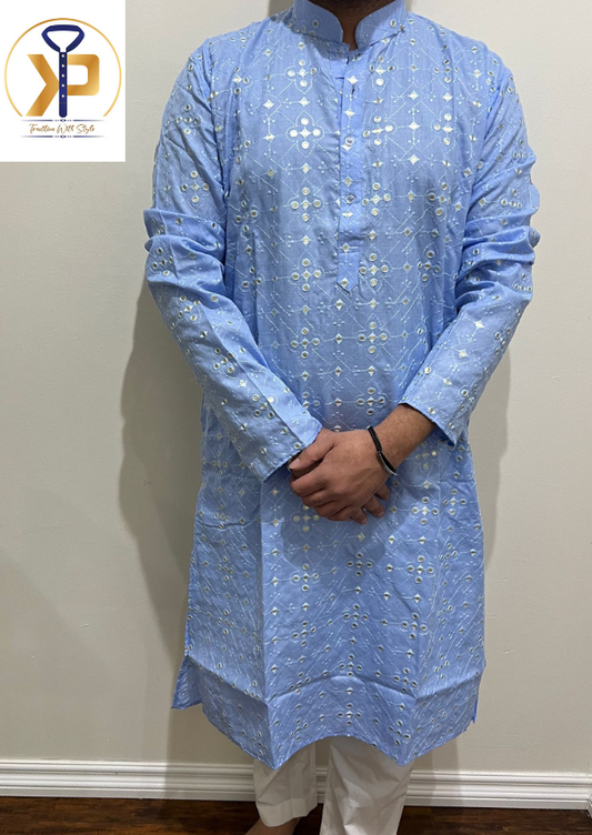 KPD1093 Sky Blue Mirror Work Kurta Pyjama