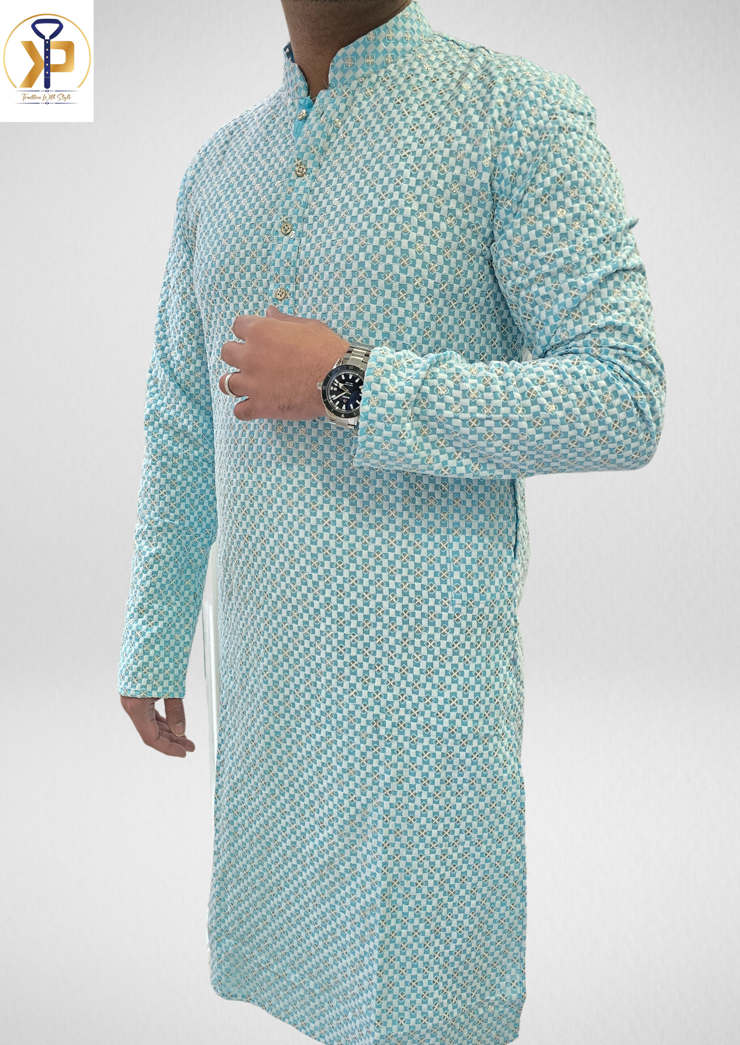 KPD5060 Chikankari Sequence Blue White Kurta Pyjama Set