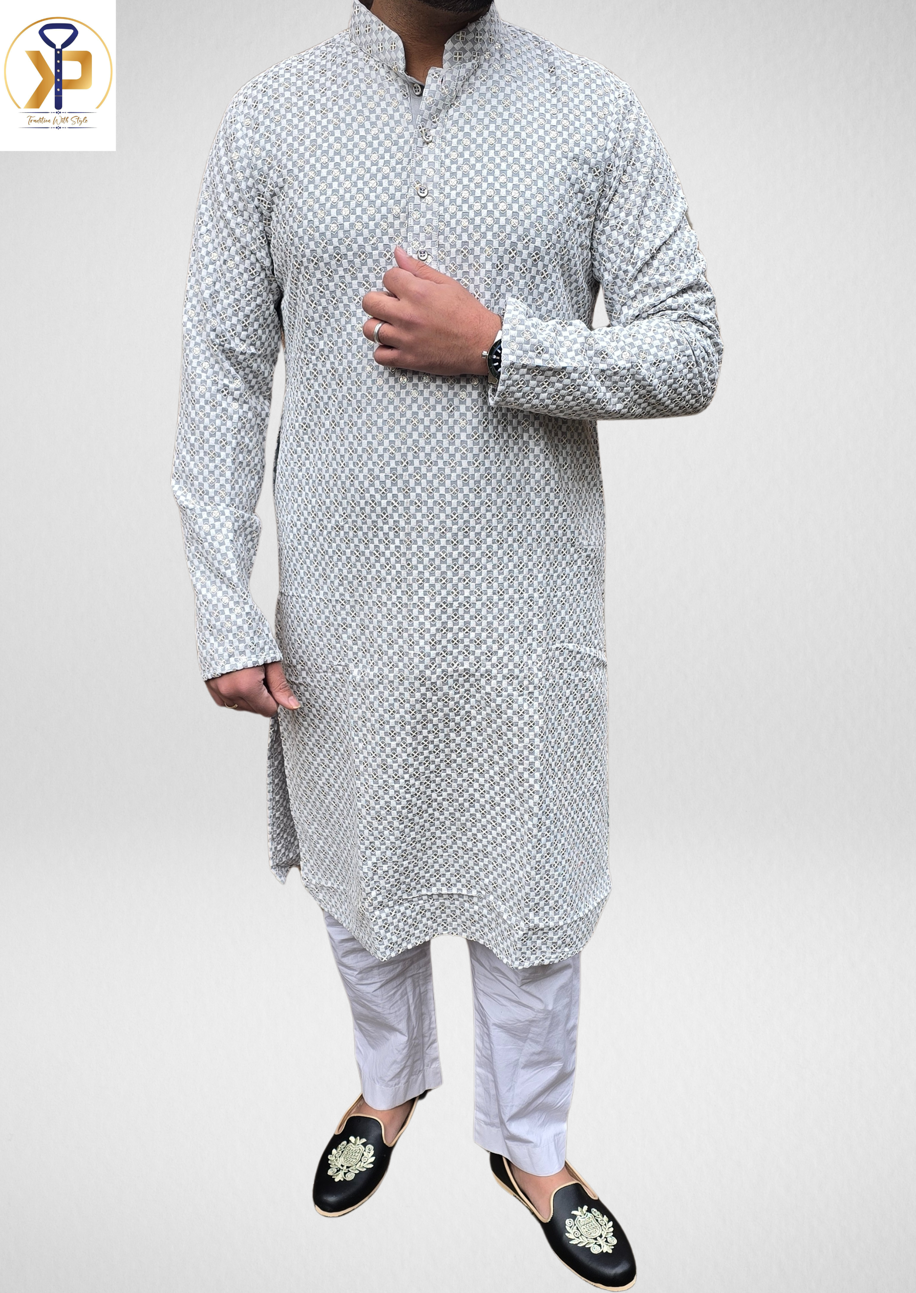 grey kurta pyjama men