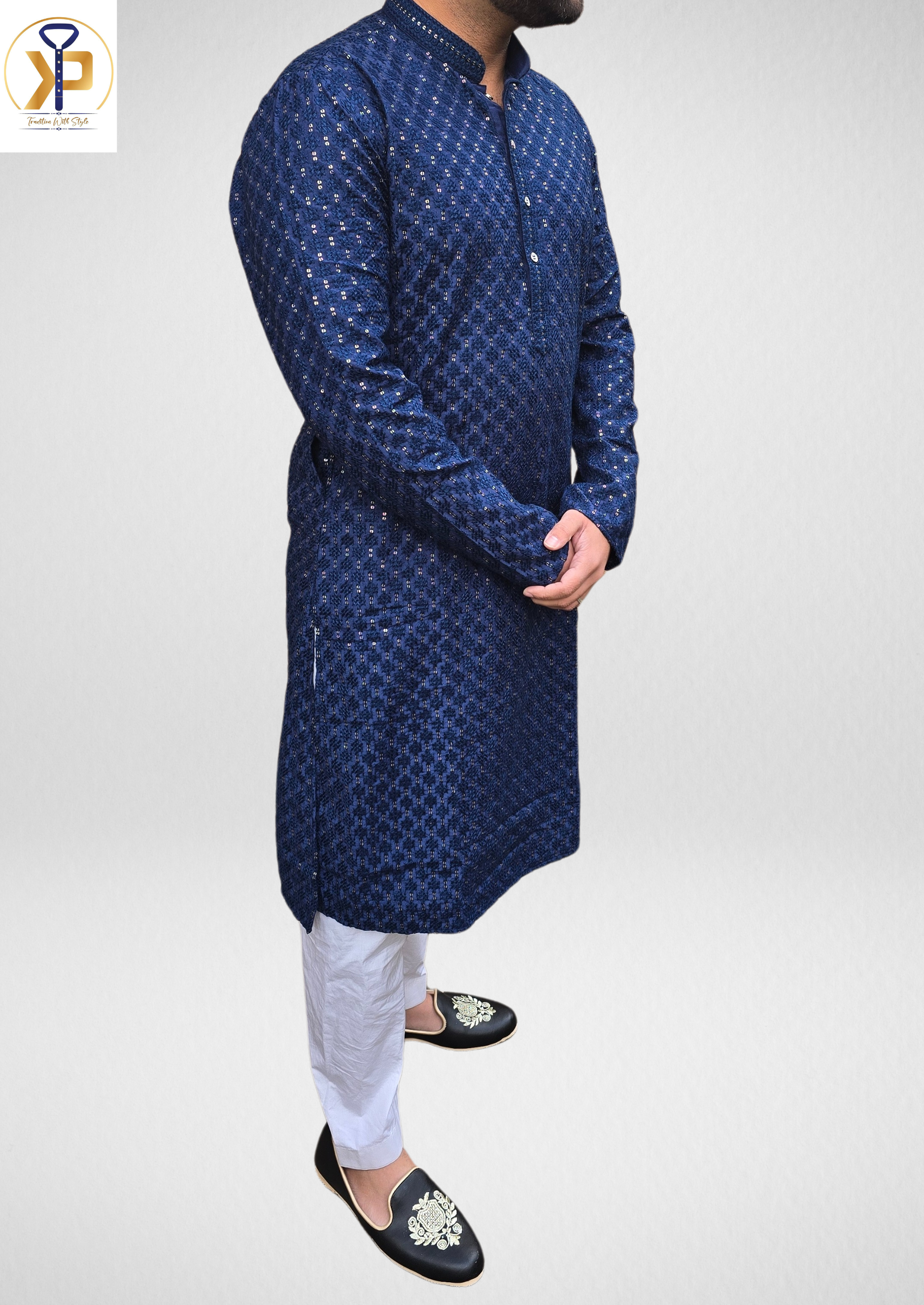 dark blue kurta set for men