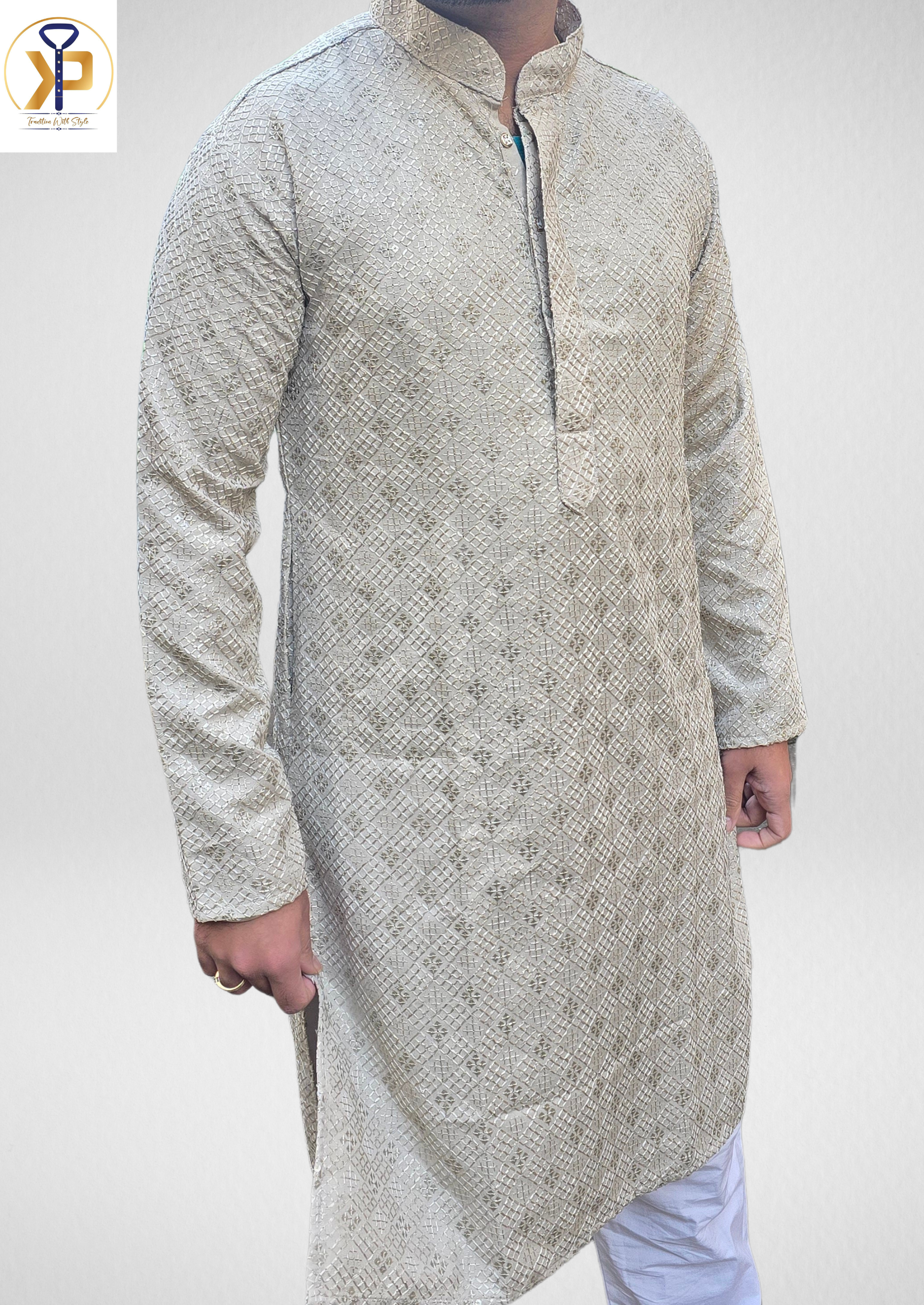 dark beige kurta set for men