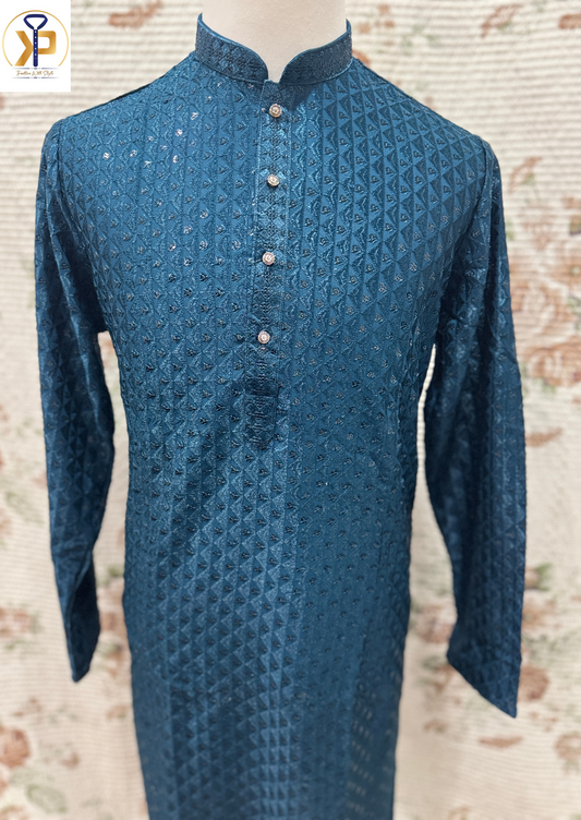 KPD5036 Teal Chikankari Kurta Pyjama Set