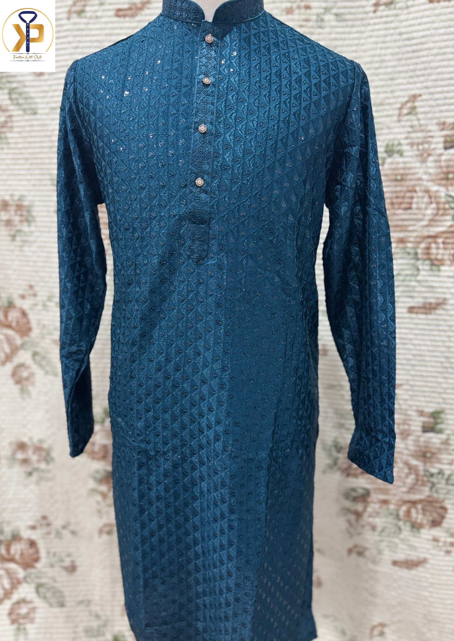 KPD5036 Teal Chikankari Kurta Pyjama Set