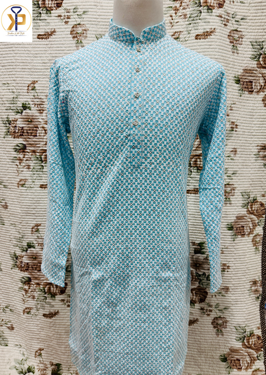 KPD5060 Chikankari Sequence Blue White Kurta Pyjama Set