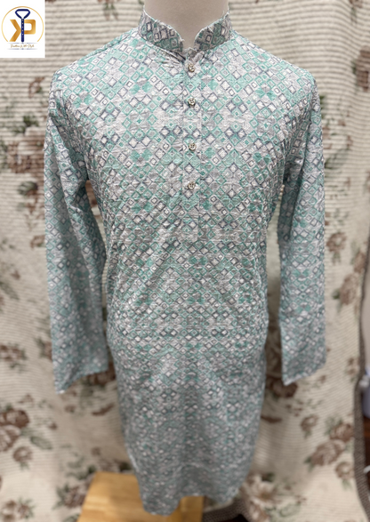 Men's Green Chikankari Kurta Pyjama Set