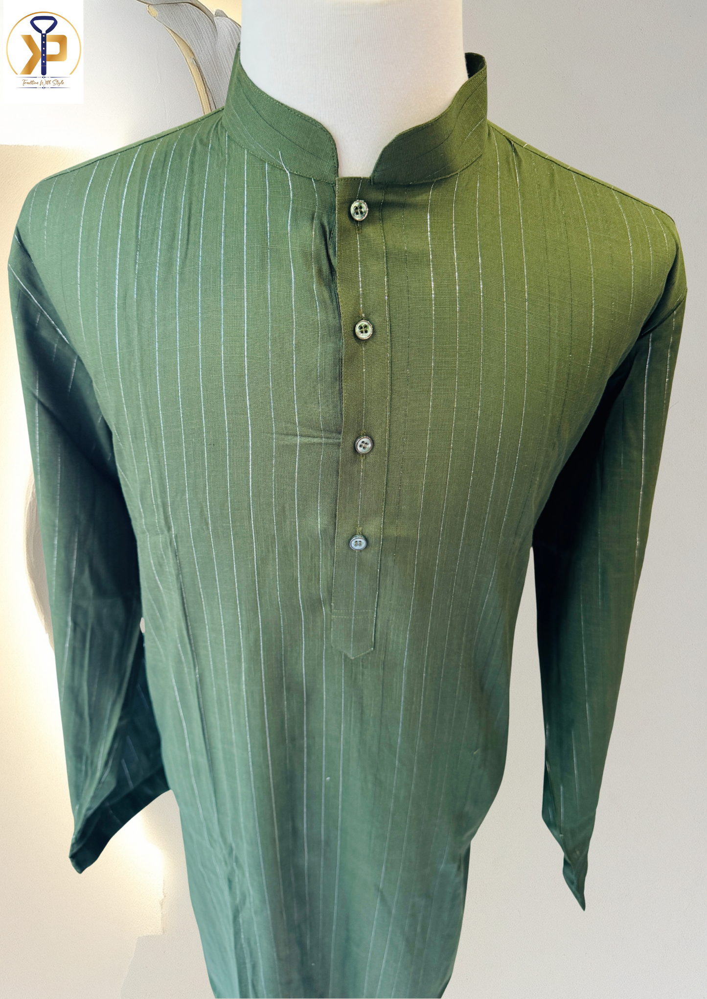 KPD5240 Green Cotton Plus Size Kurta Pyjama - Kurtapyjama.ca