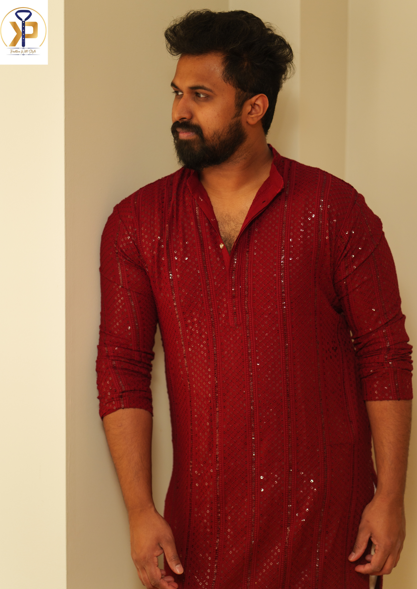 Red Chikankari Kurta Pyjama Outfit