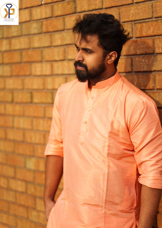 Peach Kurta Pyjama Set for Men